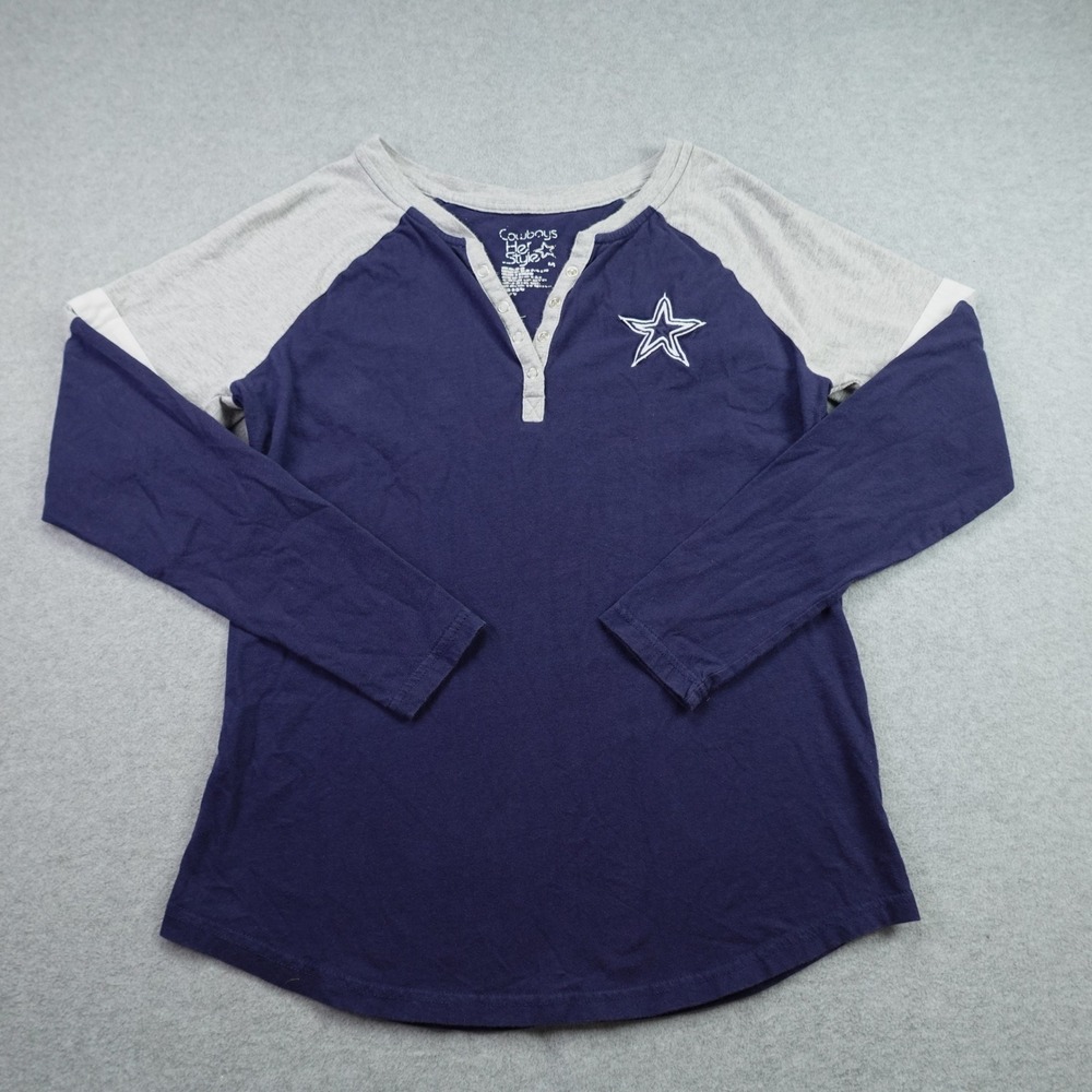Dallas Cowboys Shirt Womens M Navy Gray Raglan Henley Long Sleeve NFL Her Style